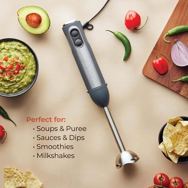 Powerful Immersion Blender, Electric Hand Blender 500 Watt with Turbo Mode, Detachable Base. Handheld Kitchen Blender Stick for Soup, Smoothie, Puree, Baby Food, 304 Stainless Stee