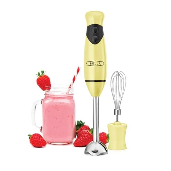 BELLA Immersion Blender, Portable Mixer and Emulsifier with Whisk Attachment, 2 Speed, Electric Handheld Juicer, Shakes, Baby Food and Smoothie Maker, Stainless Steel, BPA Free, 25