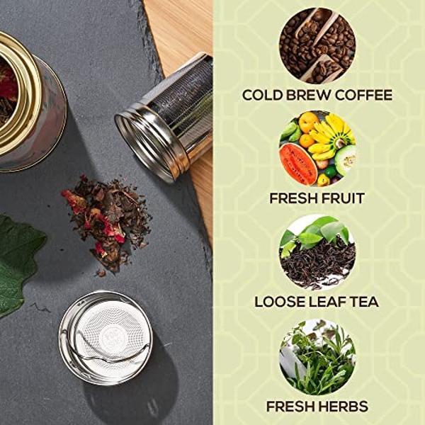 LeafLife Premium Bamboo Tea Bottle for Loose Tea - Tea Infuser Bottle - Tea Gifts - Insulated Water Bottle/Coffee Tumbler/Tea - Tea Gift Set, Tea Accessories - Tea Tumbler 17oz