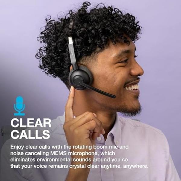 JLab Go Work Pop On-Ear Wireless Headset, Black, 50+ Hours Playtime, Bluetooth Multipoint, Rotating Boom Mic, Noise Canceling MEMS Microphone, Light-Weight, Portable, PC/Mac| Mobil