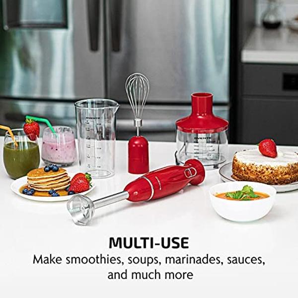 OVENTE Immersion Hand Blender, 300W Electric Handheld Portable Stick Mixer Set with 2 Mixing Speed, Stainless Steel Blades, Egg Whisk Attachment, Mixing Beaker and BPA-Free Food Ch