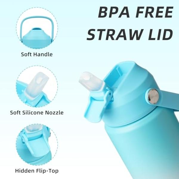 Trekking The National Parks Water Bottle with 63 Waterproof Stickers & 3 Lids (Straw, Spout, & Chug) | 32 Oz Insulated Wide Mouth Stainless Steel Bottle for Camping & Hiking | BPA-