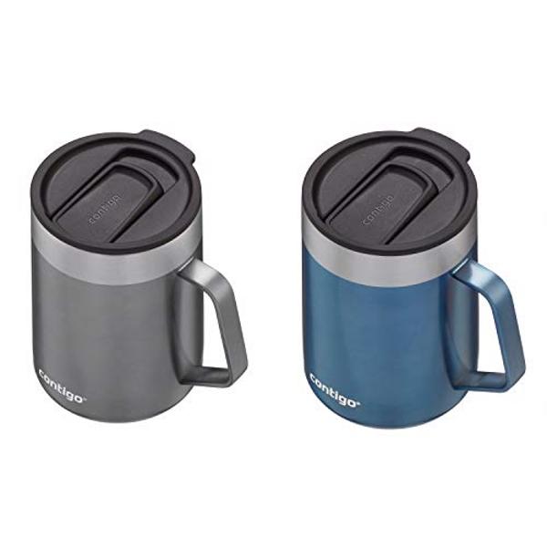 Contigo Streeterville Stainless Steel Travel Mug with Splash-Proof Lid, 14oz Vacuum-Insulated, Comfort Handle & Anti-Slip Base, Dishwasher Safe, Sake & Blue Corn