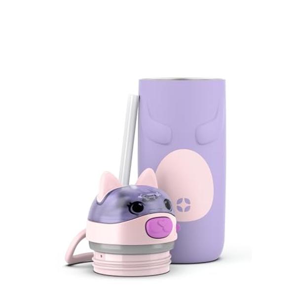 Ello Ellies 12oz Vacuum Insulated Stainless Steel Kids Water Bottle with Straw and Built-in Carrying Handle and Leak-Proof Locking Lid for School Backpack, Lunchbox and Outdoor Spo