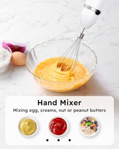 OVENTE Immersion Hand Blender, 300W Electric Handheld Portable Stick Mixer Set with 2 Mixing Speed, Stainless Steel Blades, Egg Whisk Attachment, Mixing Beaker and BPA-Free Food Ch
