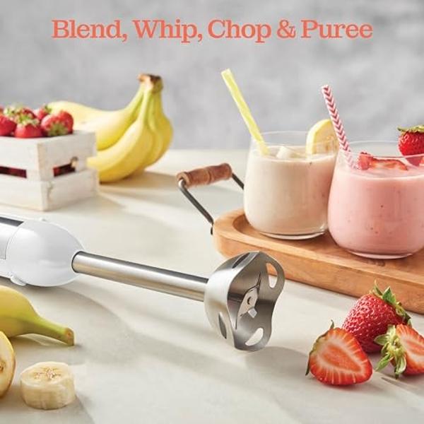 Powerful Immersion Blender, Electric Hand Blender 500 Watt with Turbo Mode, Detachable Base. Handheld Kitchen Blender Stick for Soup, Smoothie, Puree, Baby Food, 304 Stainless Stee
