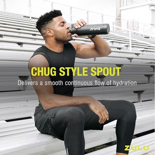 Zulu Ace 24oz Vacuum Insulated Stainless Steel Water Bottle with Chug Spout | Leak-Proof Locking Lid and Removable Base |Reusable Bottle for Cycling Sports Gym Travel Bicycle Bottl