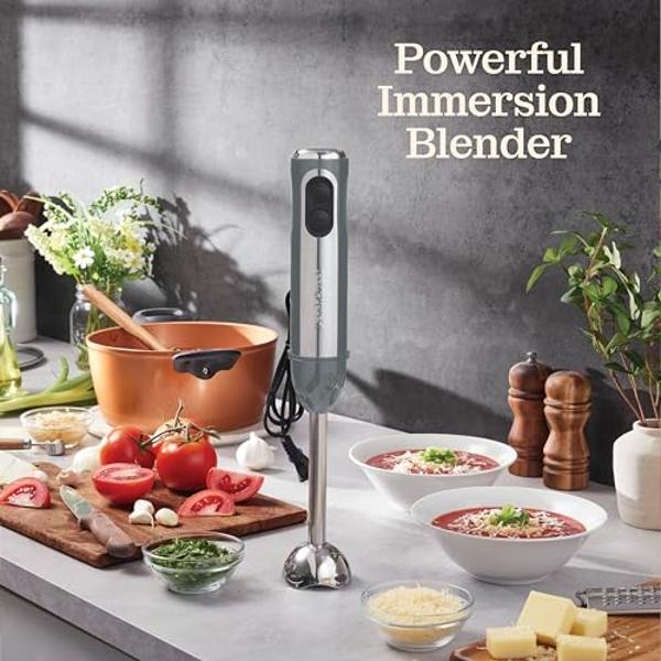 Powerful Immersion Blender, Electric Hand Blender 500 Watt with Turbo Mode, Detachable Base. Handheld Kitchen Blender Stick for Soup, Smoothie, Puree, Baby Food, 304 Stainless Stee