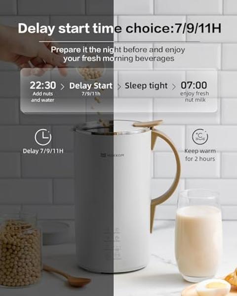 OK MOKKOM Automatic Nut Milk Maker 20 oz Soy Milk Maker, Homemade Almond, Oat, Coconut, Soy, Plant-Based Milk Dairy Free Beverages, Almond Milk Maker with Delay Start/Boild Water/S