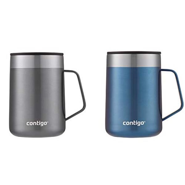 Contigo Streeterville Stainless Steel Travel Mug with Splash-Proof Lid, 14oz Vacuum-Insulated, Comfort Handle & Anti-Slip Base, Dishwasher Safe, Sake & Blue Corn