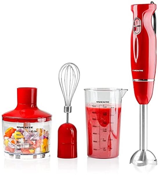 OVENTE Immersion Hand Blender, 300W Electric Handheld Portable Stick Mixer Set with 2 Mixing Speed, Stainless Steel Blades, Egg Whisk Attachment, Mixing Beaker and BPA-Free Food Ch