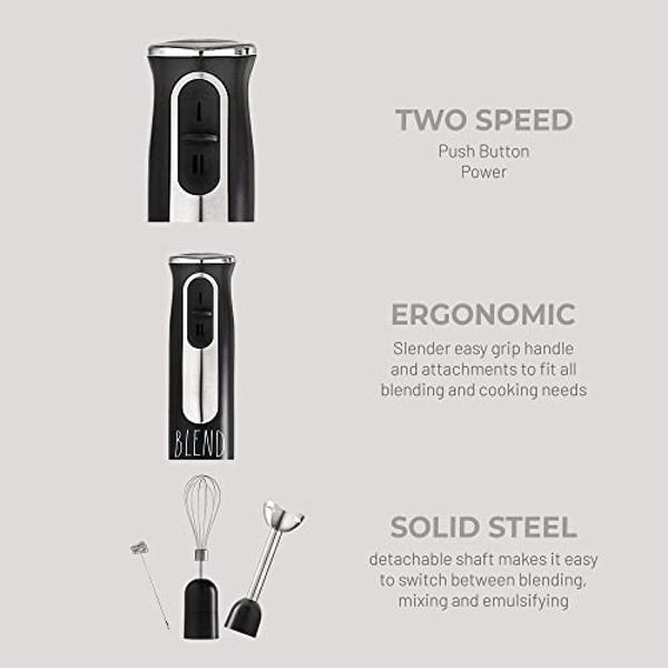 Zulay 4-in-1 Immersion Stick Mixer Hand Blender - 800 Watts, 12 Speeds, 5-ft Power Electric Cord, Handheld Portable, Stainless Steel Blades - With Whisk, Frother & Stick Blender At