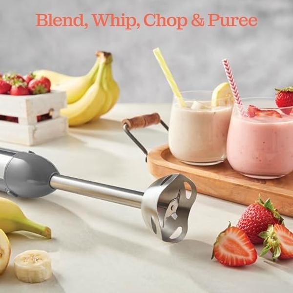 Powerful Immersion Blender, Electric Hand Blender 500 Watt with Turbo Mode, Detachable Base. Handheld Kitchen Blender Stick for Soup, Smoothie, Puree, Baby Food, 304 Stainless Stee
