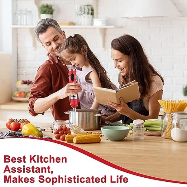 Keylitos 600ml Red Hand Blender with 5-in-1 Attachments, Turbo Boost and Adjustable Speed Control