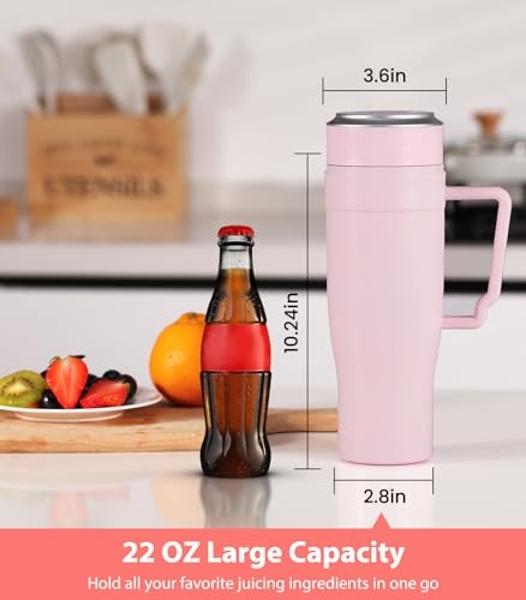 MoKo 300W Portable Blender, 22 oz Personal Blender for Shakes & Smoothies, 6-Blade BPA-Free Design, USB Rechargeable, Juicer with Handle & Straw Lid - Light Pink