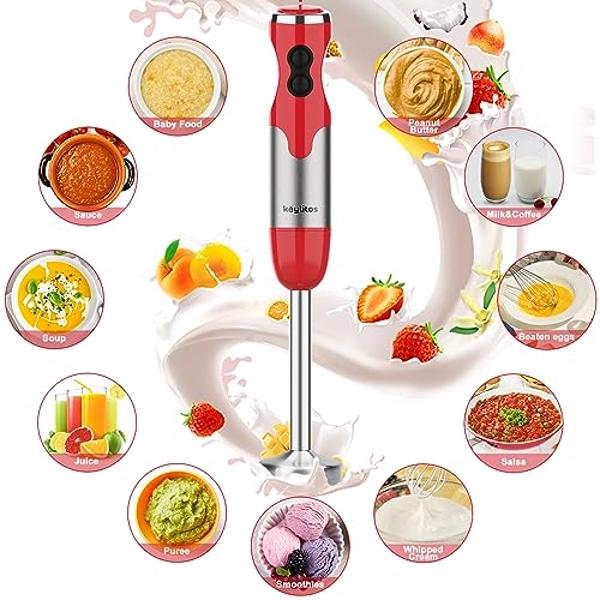 Keylitos 600ml Red Hand Blender with 5-in-1 Attachments, Turbo Boost and Adjustable Speed Control