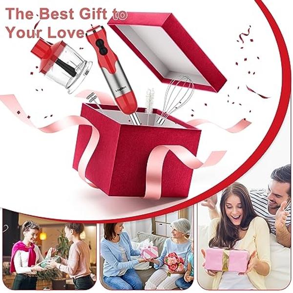 Keylitos 600ml Red Hand Blender with 5-in-1 Attachments, Turbo Boost and Adjustable Speed Control