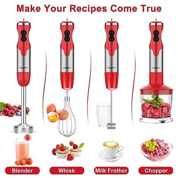 Keylitos 600ml Red Hand Blender with 5-in-1 Attachments, Turbo Boost and Adjustable Speed Control