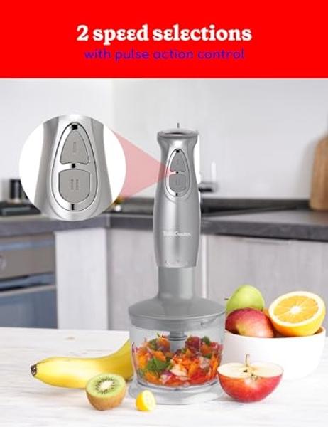 BETTY CROCKER Immersion Blender for Home & Kitchen, 2-Speed Hand Mixer Electric Handheld with Stainless Steel Blade, Beaker & Whisk, 250W Portable Blender with Ergonomic Handle, Si