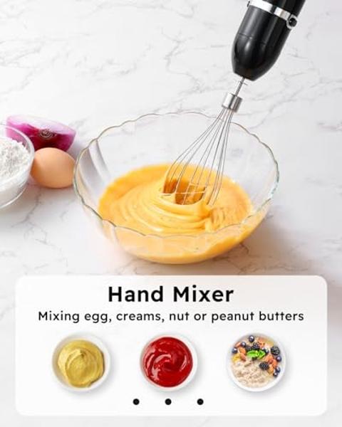 Sangcon 6-in-1 Immersion Blender Handheld, Hand Blender with Chopper & 34oz Blending Cup Storage Base, 2-Speed Adjustable Stick Blender,Stainless Steel Blades, Detachable Blender, 