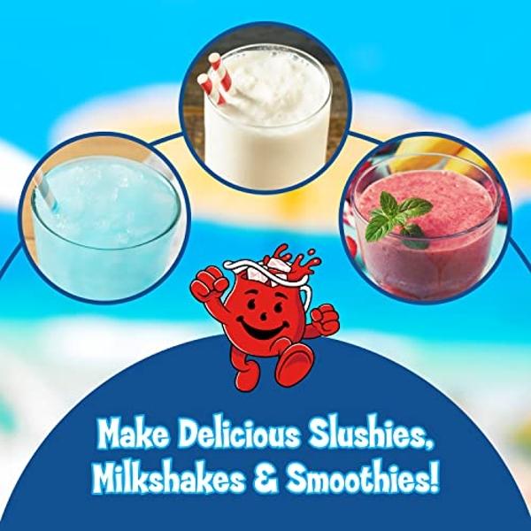 Nostalgia Kool-Aid Slush ‘N Go Personal Blender for Smoothies, Slushies, Shakes, and Fruit Blends, Includes Two 15 Oz Travel Bottles, Cup Lid, and Reusable Straw, Blue