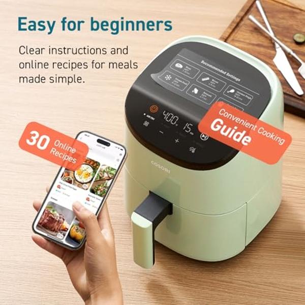 COSORI Air Fryer 2.1 Qt, 4-in-1 Small Mini Airfryer, Bake, Roast, Reheat, 97% Less Oil, Compact & Quiet, Nonstick & Dishwasher Safe Basket, 30 In-App Recipes with Nutrition Facts, 