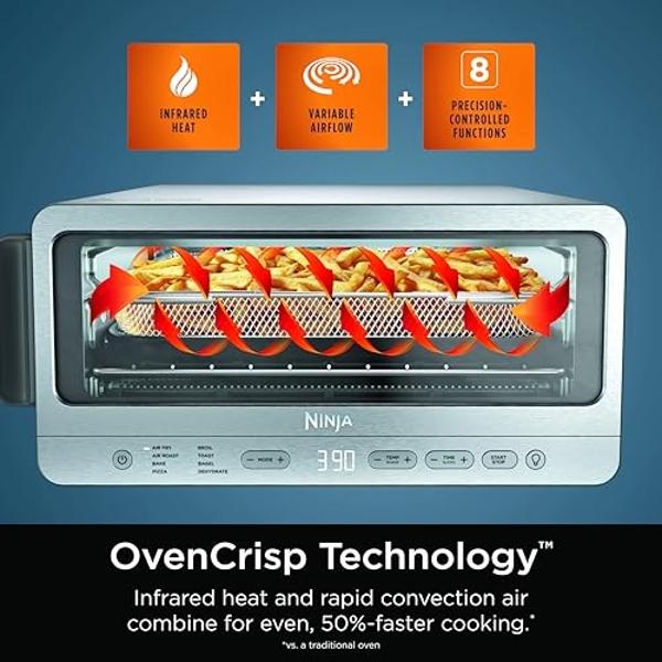 Ninja Flip Toaster Oven&Air Fryer, 8-in-1 Functionality, Flip Up&Away Capability for Storage Space, LargeCapacity, Air Fry Basket, SheetPan, Wire Rack&Removable Crumb Tray, Stainle