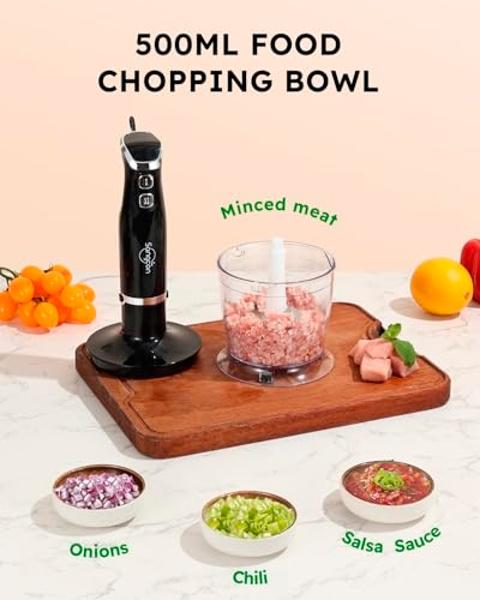 Sangcon 6-in-1 Immersion Blender Handheld, Hand Blender with Chopper & 34oz Blending Cup Storage Base, 2-Speed Adjustable Stick Blender,Stainless Steel Blades, Detachable Blender, 