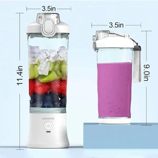 DENOKIN Portable Blender 20oz Vessel, Cordless Personal Size Blender for Shakes and Smoothies with 6 Blade, Small Blender for Kitchen, Home, Travel