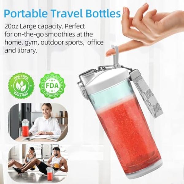 DENOKIN Portable Blender 20oz Vessel, Cordless Personal Size Blender for Shakes and Smoothies with 6 Blade, Small Blender for Kitchen, Home, Travel