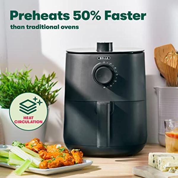 BELLA 3 Qt Manual Air Fryer Oven and 5-in-1 Multicooker with Removable Nonstick and Dishwasher Safe Crisping Tray and Basket, 1400 Watt Heating System, Matte Black