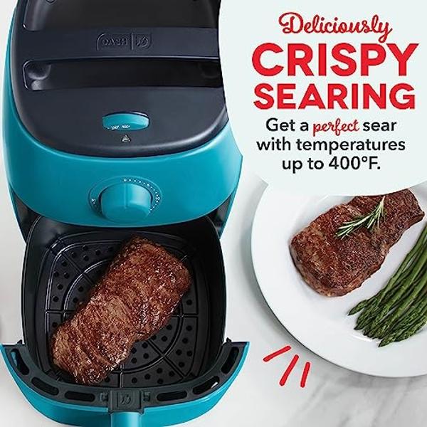 DASH Tasti-Crisp™ Electric Air Fryer Oven, 2.6 Qt., Teal – Compact Air Fryer for Healthier Food in Minutes, Ideal for Small Spaces - Auto Shut Off, Analog, 1000-Watt
