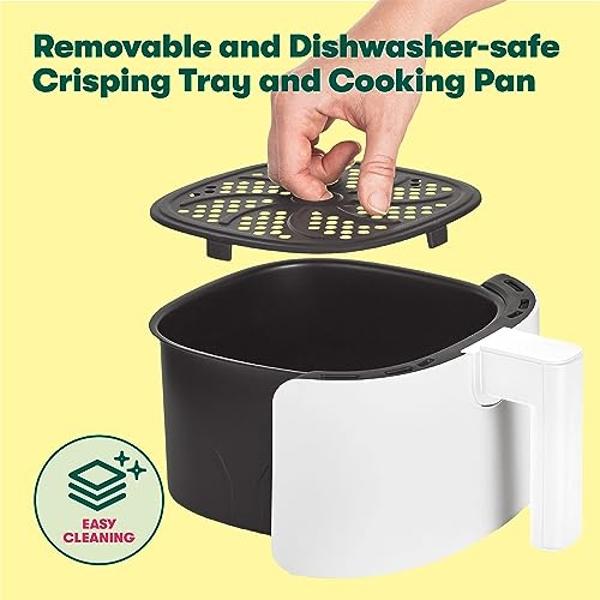 BELLA 3 Qt Manual Air Fryer Oven and 5-in-1 Multicooker with Removable Nonstick and Dishwasher Safe Crisping Tray and Basket, 1400 Watt Heating System, Matte White