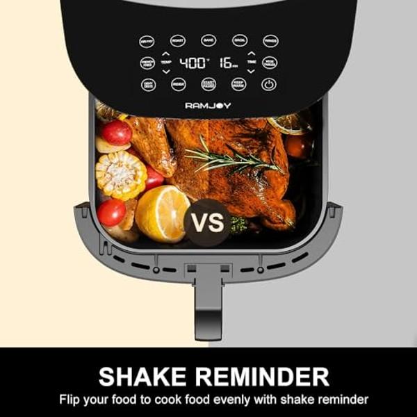 RAMJOY Air Fryer 6.8 Quarts, 10-in-1 Functions, Air Fry, Roast, Bake, Broil, Dehydrate, Large & Compact Air Fryers, Nonstick & Dishwasher-Safe Airfryer Basket, Stainless Steel Air 