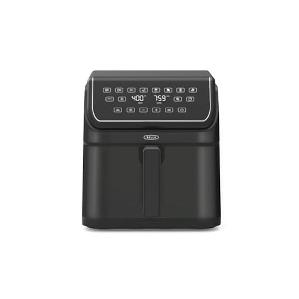 bella 8 Qt Digital Air Fryer with TurboCrisp Technology, Large Family Size Nonstick Cooking Basket and Crisping Tray, Multiple Preset Functions, Auto Shutoff, Black, 1750 Watt