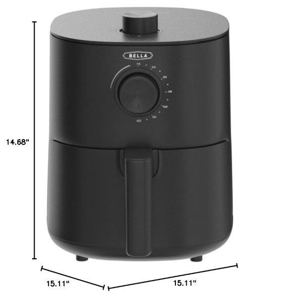 BELLA 3 Qt Manual Air Fryer Oven and 5-in-1 Multicooker with Removable Nonstick and Dishwasher Safe Crisping Tray and Basket, 1400 Watt Heating System, Matte Black