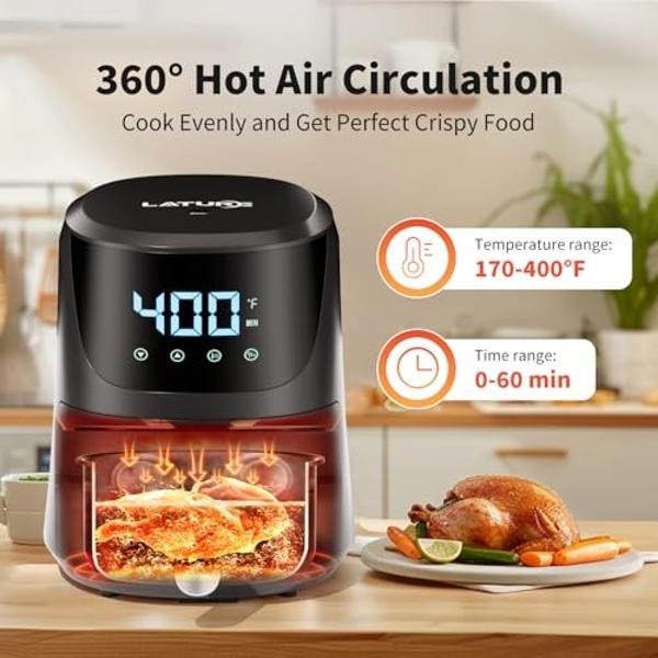 BELLA 3 Qt Manual Air Fryer Oven and 5-in-1 Multicooker with Removable Nonstick and Dishwasher Safe Crisping Tray and Basket, 1400 Watt Heating System, Matte Black