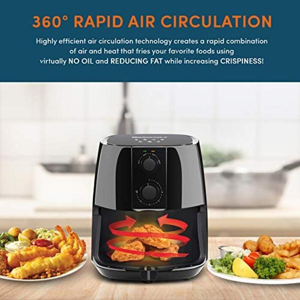 BELLA 3 Qt Manual Air Fryer Oven and 5-in-1 Multicooker with Removable Nonstick and Dishwasher Safe Crisping Tray and Basket, 1400 Watt Heating System, Matte White