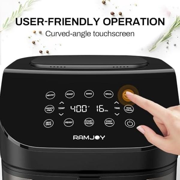 RAMJOY Air Fryer 6.8 Quarts, 10-in-1 Functions, Air Fry, Roast, Bake, Broil, Dehydrate, Large & Compact Air Fryers, Nonstick & Dishwasher-Safe Airfryer Basket, Stainless Steel Air 
