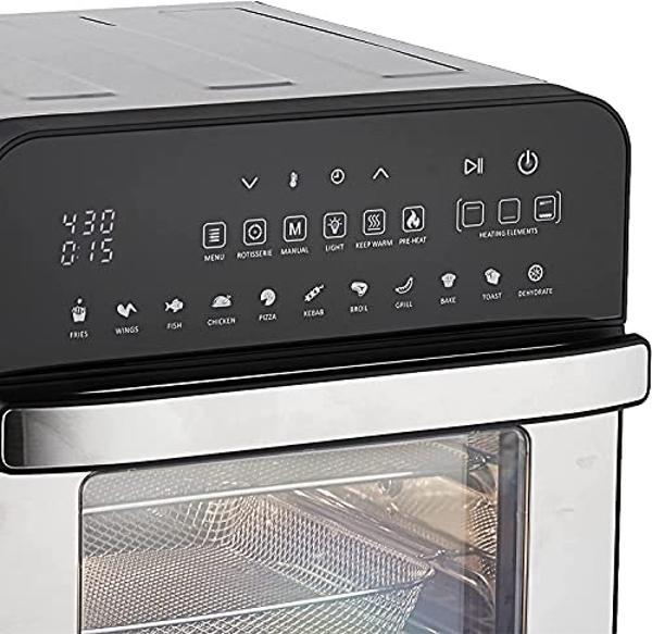 GoWISE USA 14.7-Quart Air Fryer Grill with Dual Heating Elements & Oven with Rotisserie, Dehydrator, Preheat and Broil Functions + 11 Accessories with 2 Recipe Books (Stainless Ste