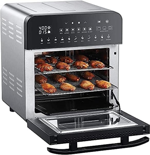 GoWISE USA 14.7-Quart Air Fryer Grill with Dual Heating Elements & Oven with Rotisserie, Dehydrator, Preheat and Broil Functions + 11 Accessories with 2 Recipe Books (Stainless Ste