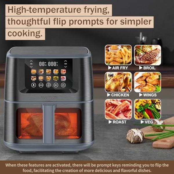 GoWISE USA 1700-Watt 5.8-QT 8-in-1 Digital Air Fryer with Recipe Book, Black