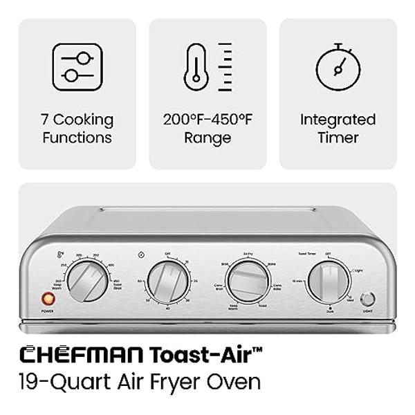 Chefman Air Fryer Toaster Oven Combo, 7-in-1, Convection Oven Countertop Extra Large 19 Quart Oven Air Fryer, Cook a 10-Inch Pizza, 4 Slice Toaster, Integrated Timer, Auto-Shutoff,