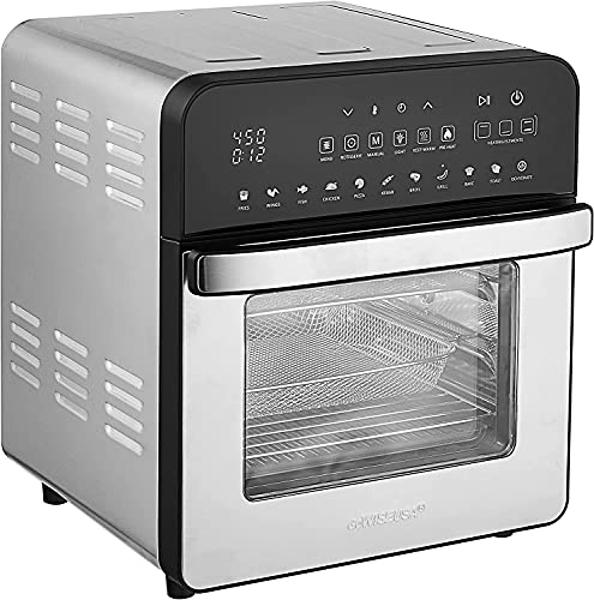 GoWISE USA 14.7-Quart Air Fryer Grill with Dual Heating Elements & Oven with Rotisserie, Dehydrator, Preheat and Broil Functions + 11 Accessories with 2 Recipe Books (Stainless Ste