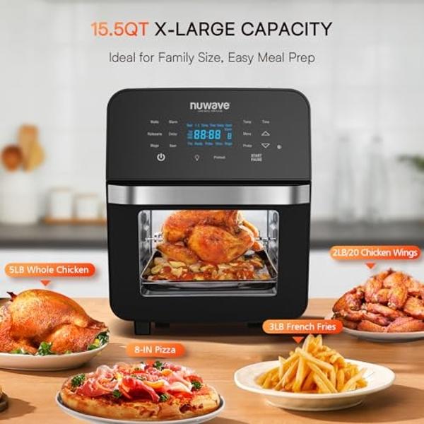 Elite Gourmet EAF-5317DX Digital 5.3Qt Hot Air Fryer 7 Menu Functions 1350W Oil-Less Healthy Cooker, Timer & Temperature Controls, PFOA/PTFE Free, Black