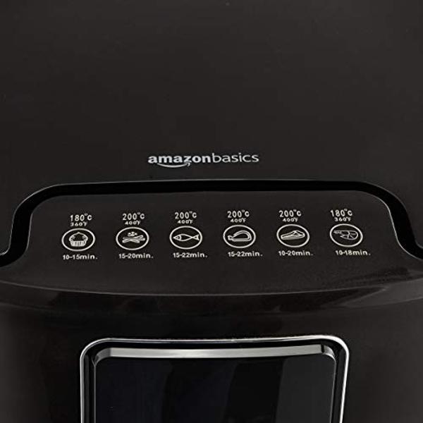 Amazon Basics 3.2 Quart 6-In-1 Air Fryer (Fry, Crisp, Roast, Bake, Reheat, Dehydrate), Non-Stick, with Timer, Auto Shut-Off, Digital Touch Screen, Up to 400°F , 1400W, Black/Silver