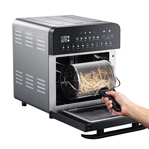 GoWISE USA 14.7-Quart Air Fryer Grill with Dual Heating Elements & Oven with Rotisserie, Dehydrator, Preheat and Broil Functions + 11 Accessories with 2 Recipe Books (Stainless Ste