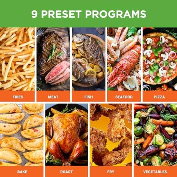 Nutrichef Double Basket Air Fryer 8.8 QT | Family Size Oil Free Airfryer with Transparent Window | 9-1 Preset Cooking Options | 360° Hot Air Circulation Technology | 4.4 QTs per Ba