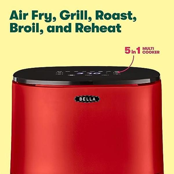 BELLA 2.9 Qt Touchscreen Air Fryer Oven and 5-in-1 Multicooker with Removable NonstickDishwasher Safe Crisping Tray and Basket, 1400 Watt Heating System, Matte Red