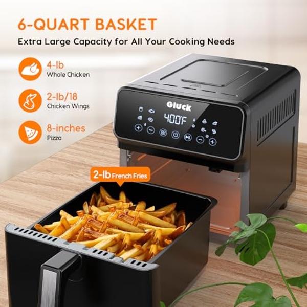 PowerXL LUMINEX 5.3 QT Radiant Light Air Fryer, Heats to 400°F in 2.4 Seconds, Auto Shut-off, 10 Quick-Touch Presets, Skylight Window